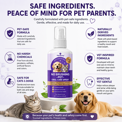 Pet oral care spray freshens breath and protects the mouth