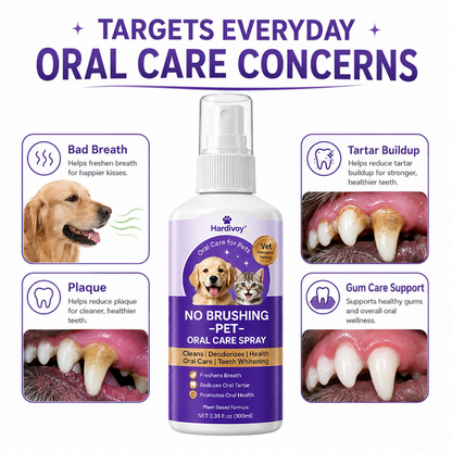 Pet oral care spray freshens breath and protects the mouth