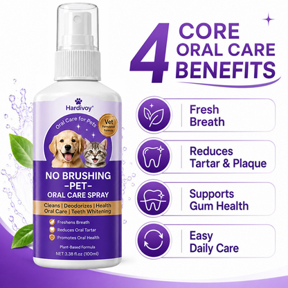Pet oral care spray freshens breath and protects the mouth