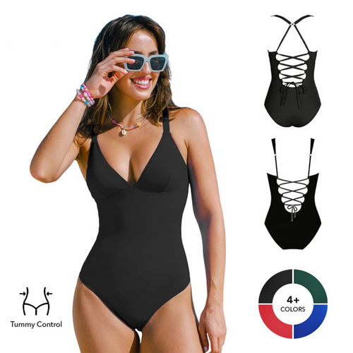 Slim & Sculpt Plunge One-Piece with Lace-Up Back