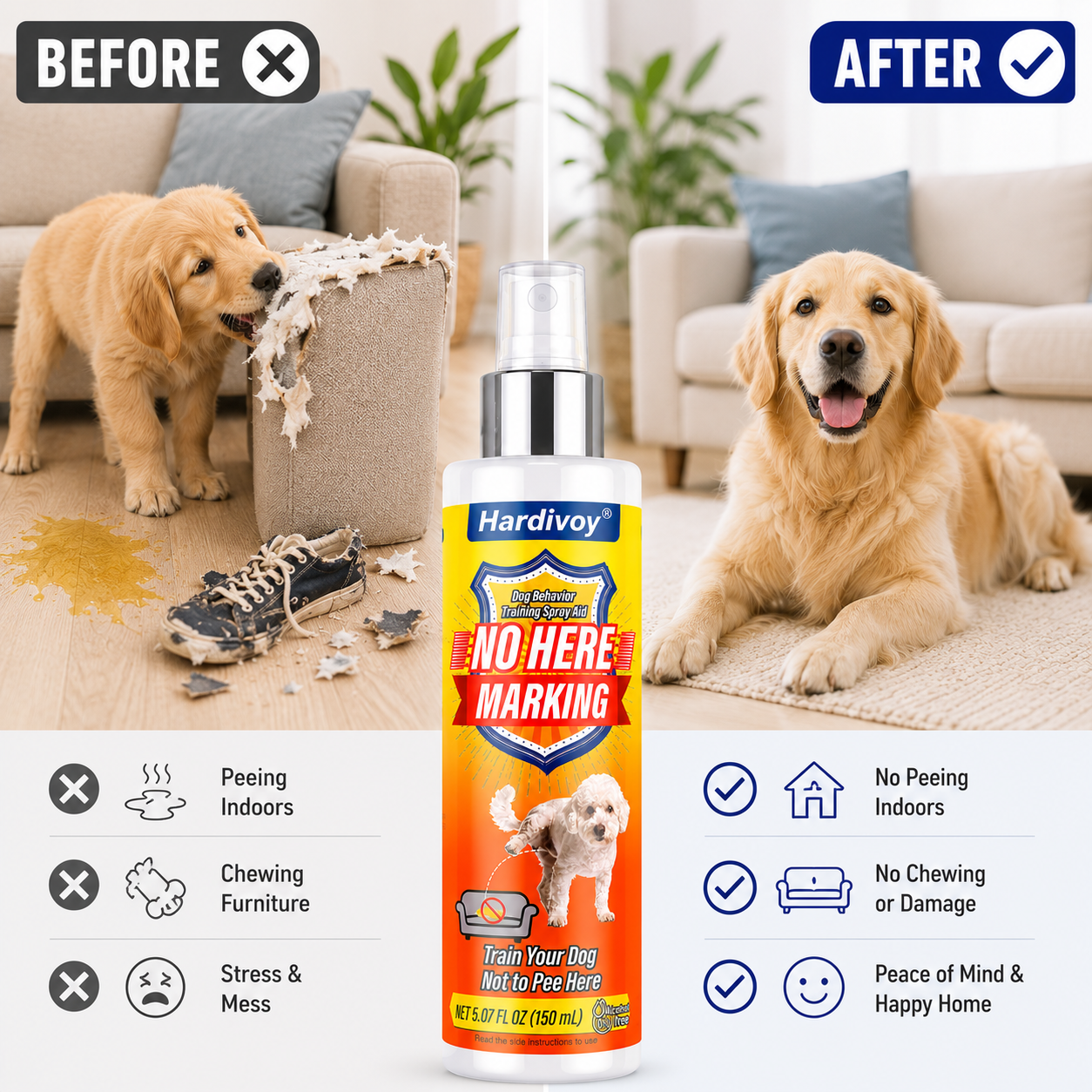 Hardivoy® Dog Training Spray – Stop Peeing, Marking & Chewing Indoors and Outdoors