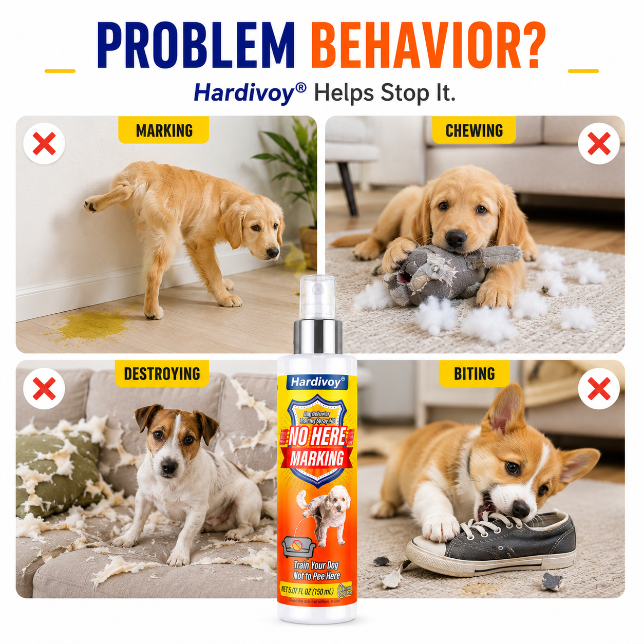 Hardivoy® Dog Training Spray – Stop Peeing, Marking & Chewing Indoors and Outdoors