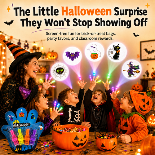 Magic Halloween Finger Projector Rings – LED Light-Up Spooky Toys