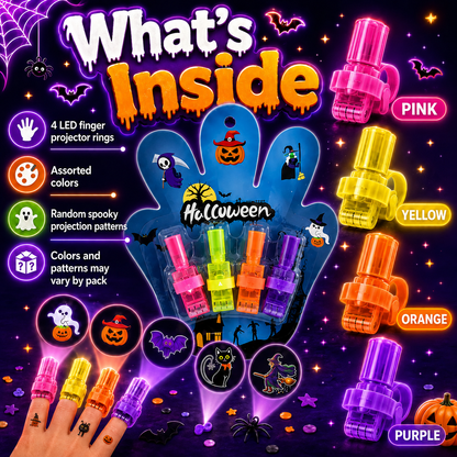 Magic Halloween Finger Projector Rings – LED Light-Up Spooky Toys