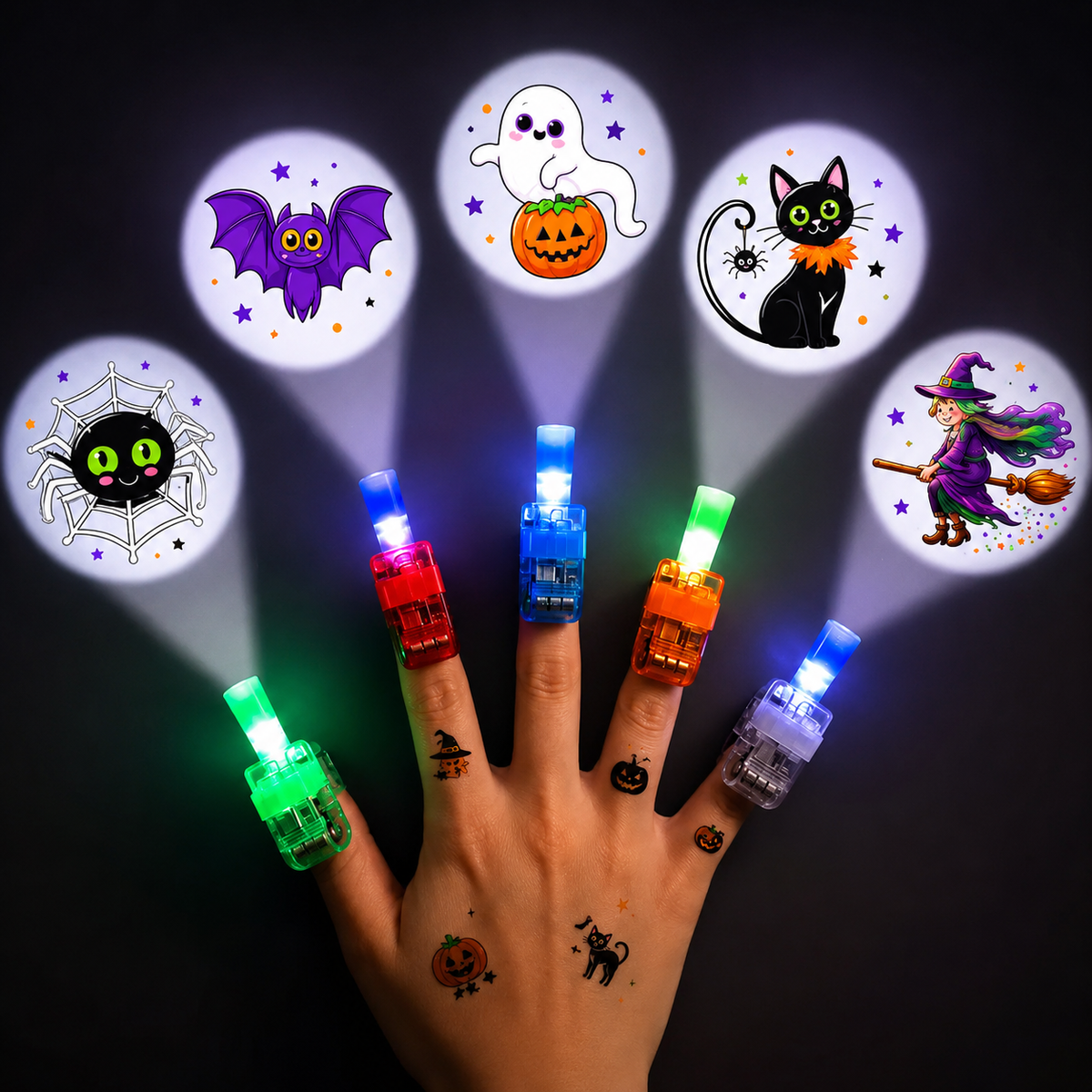 Magic Halloween Finger Projector Rings – LED Light-Up Spooky Toys
